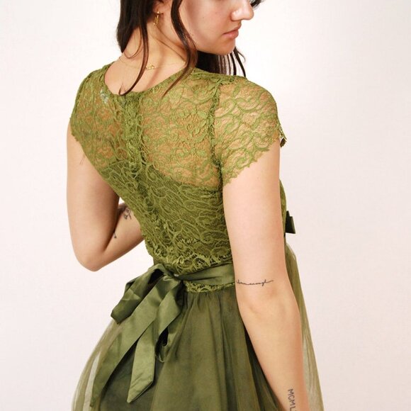 Vintage Fairy Dress (S) moss green y2k ball gown small xs chiffon fairycore prom - Picture 5 of 7
